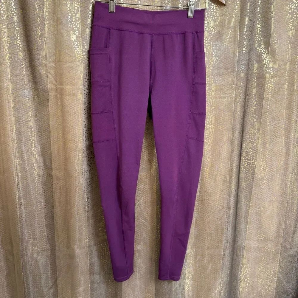 PopFit Purple High Waist Pockets Active Athleisure Leggings Medium